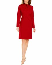 Elie Tahari Womens Dress Red Twist Neck Long Sleeve Size 10 NWT