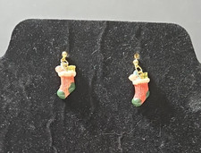 Vintage Stocking Earrings Holiday Christmas Pierced Red Stockings with gifts