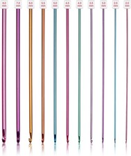 Coopay Long Crochet Hook Set, 11pcs Tunisian Multicolor Afghan Crochet Needles f