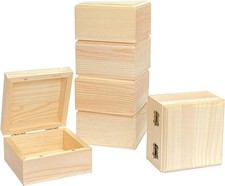 6 Pack Unfinished Wood Box Crafts Wooden Square with Magnetic Hinged Lid...