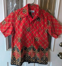 Vintage 60s/70s Pennys Hawaii Red Tiki Button Hawaiian Shirt Men's Size M