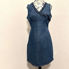 Vintage Tommy Jeans Y2K Denim Ruffle Dress Sleeveless Size L Fits Small