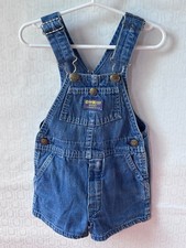 VTG 80s-90s OSHKOSH BLUE JEAN DENIM VESTBAK SHORTS OVERALLS MADE IN USA 24 MOS