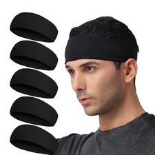 5 Pack Running Headband, Sweat Band, Sports Sweatband Free Size, Black of 5