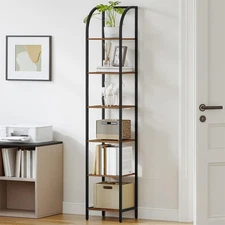 Bookshelf Narrow Bookcase, Tall Storage Rack with Steel Frame, Display Standi...