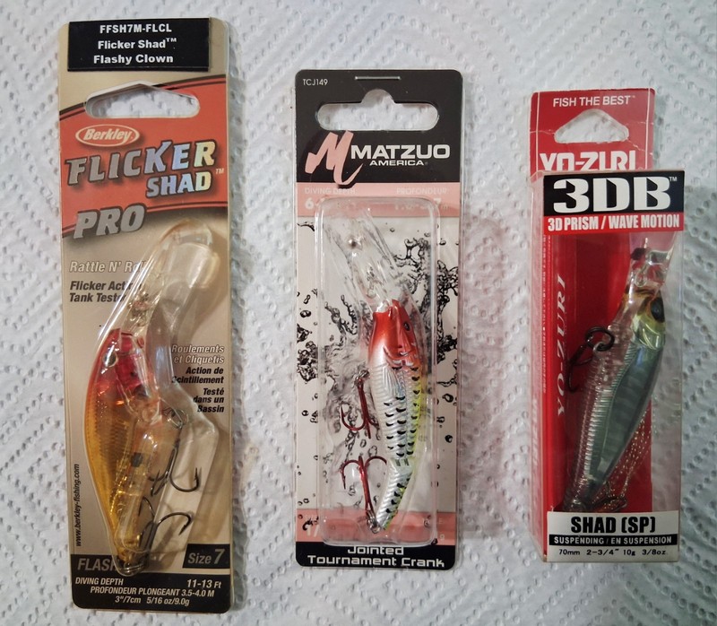 (1)  All New Berkley Flicker Shad (1) Matzuo Jointed (1)  Yo-zuri 3DB Crankbaits