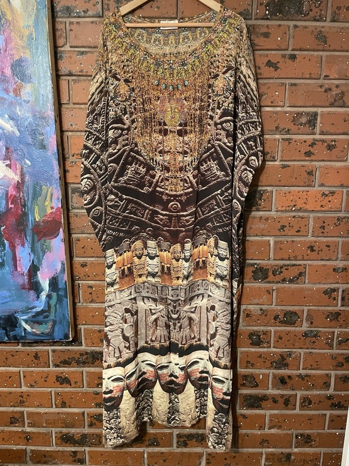 Camilla Franks - Egypt Print silk Maxi Kaftan Dress. Open Size