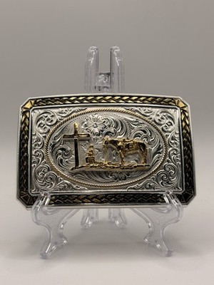 Montana Silversmiths Gold-toned Christian Cowboy Belt Buckle Cross Prayer USA 