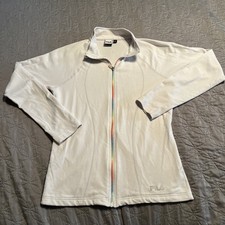 FILA Sport Jacket M White Full Zip Athletic Training Rainbow Zipper Track
