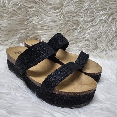 BP Tenley Black Braided Platform Slide Sandals Womens 9 Strappy Summer Classic 