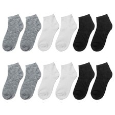 12 Pairs Boy Kids Cotton Socks 6-8 Black Grey White