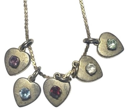 Vtg Anson 14K GF Necklace 5 Heart Charms Birthstones Family Mom Jewelry Gift