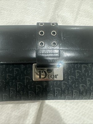 Christian Dior Wallet Authentic Black Leather Long Monogram Street