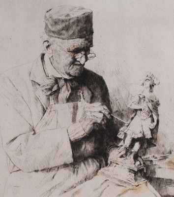 Peter Halm Martin Feuerstein artist portrait sculptor sign etching around 1900