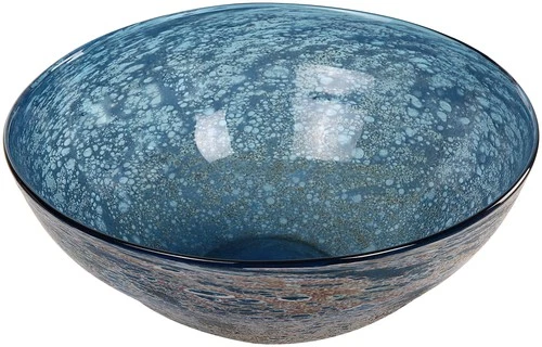 Uttermost 18099 Genovesa 14-1/4"W Glass Decorative Bowl - Aqua / Matte Gold - Picture 1 of 4
