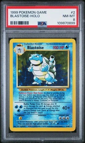 1999 POKEMON BASE SET UNLIMITED #2 BLASTOISE-HOLO PSA 8