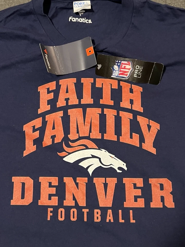 🟧🟦🟧🟦 CAMISA MASCULINA DENVER BRONCOS NFL FÉ FAMÍLIA DENVER FUTEBOL NOVA ETIQUETAS - Imagem 2 de 4