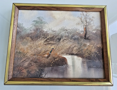 Original Oil Painting  Pheasant by the Reeds    Peter Blake  Wildlife Art   COA
