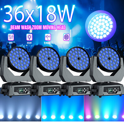 4x 36X18W 36 LED Zoom Beam Wash Moving Head RGBW DMX Bühnenlicht dj Weihnachten