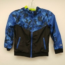 RUSSELL YOUTH JACKET BLUE SMALL S 6-7 FULL ZIP LOGO HOODIE WINDBREAKER