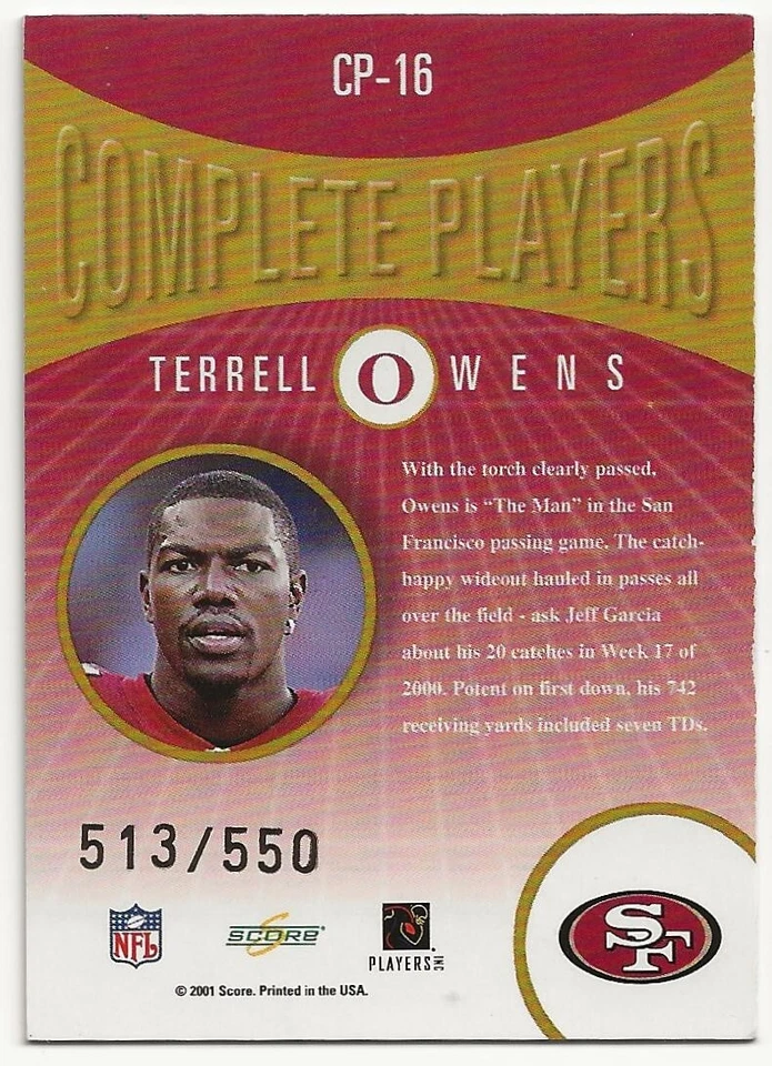 2001 Score Select Complete Players Terrell Owens /550 #CP-16 - Image 2 of 2
