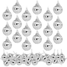 60 Pack Mini Mirror Disco Ball Set: Silver Disco Balls Decor with Hanging Str...