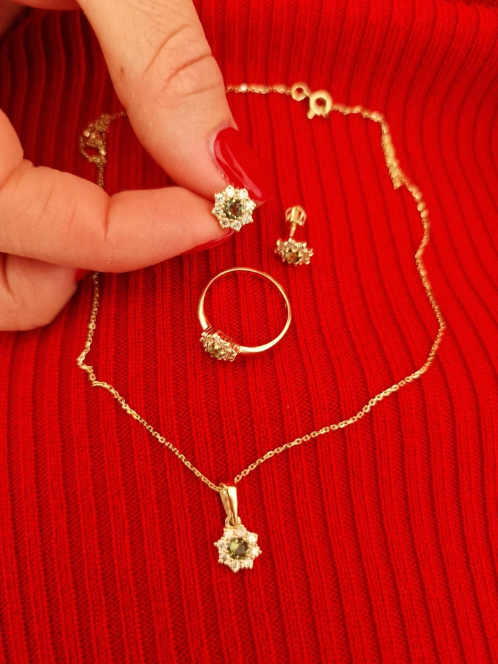 天然捷克 moldavite vltavin 和钻石黄金吊坠 Sl1-g 0,2040 克拉 — 第 4/4 张图片