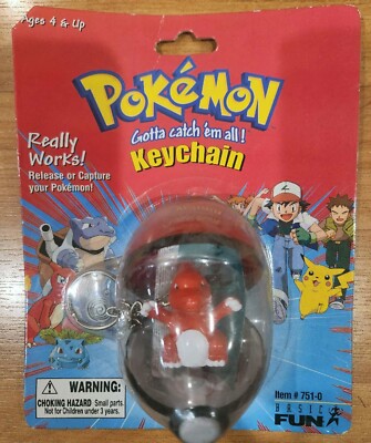 1999 Basic Fun Vintage Pokemon Pokeball Keychain - Charmeleon