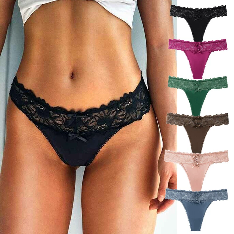 1/6 Pack Lot Sexy Womens Lace Satin Panties Thongs G-string High Cut  Underwear