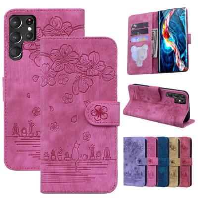 Leder Tasche Handy Hülle für Samsung S24 S23 S22 Ultra S21 FE Schutz Flip Case