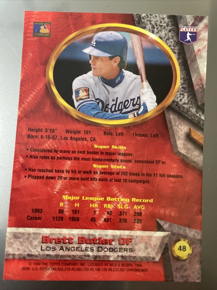 1994 Bowman's Best Baseball Card #R48 Brett Butler - Image 2 of 2