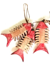Fish Skeletal Bones  Beach  Fisherman Wall Hanging Decor stringer  3 Piece 5inch