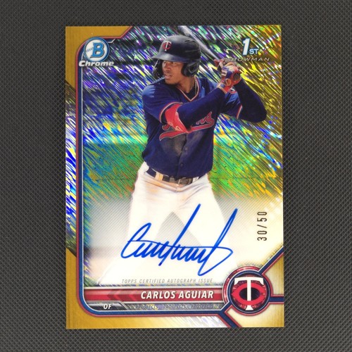 2022 Bowman Chrome 1st Carlos Aguiar Gold Shimmer Refractor AUTO 30/50 Twins