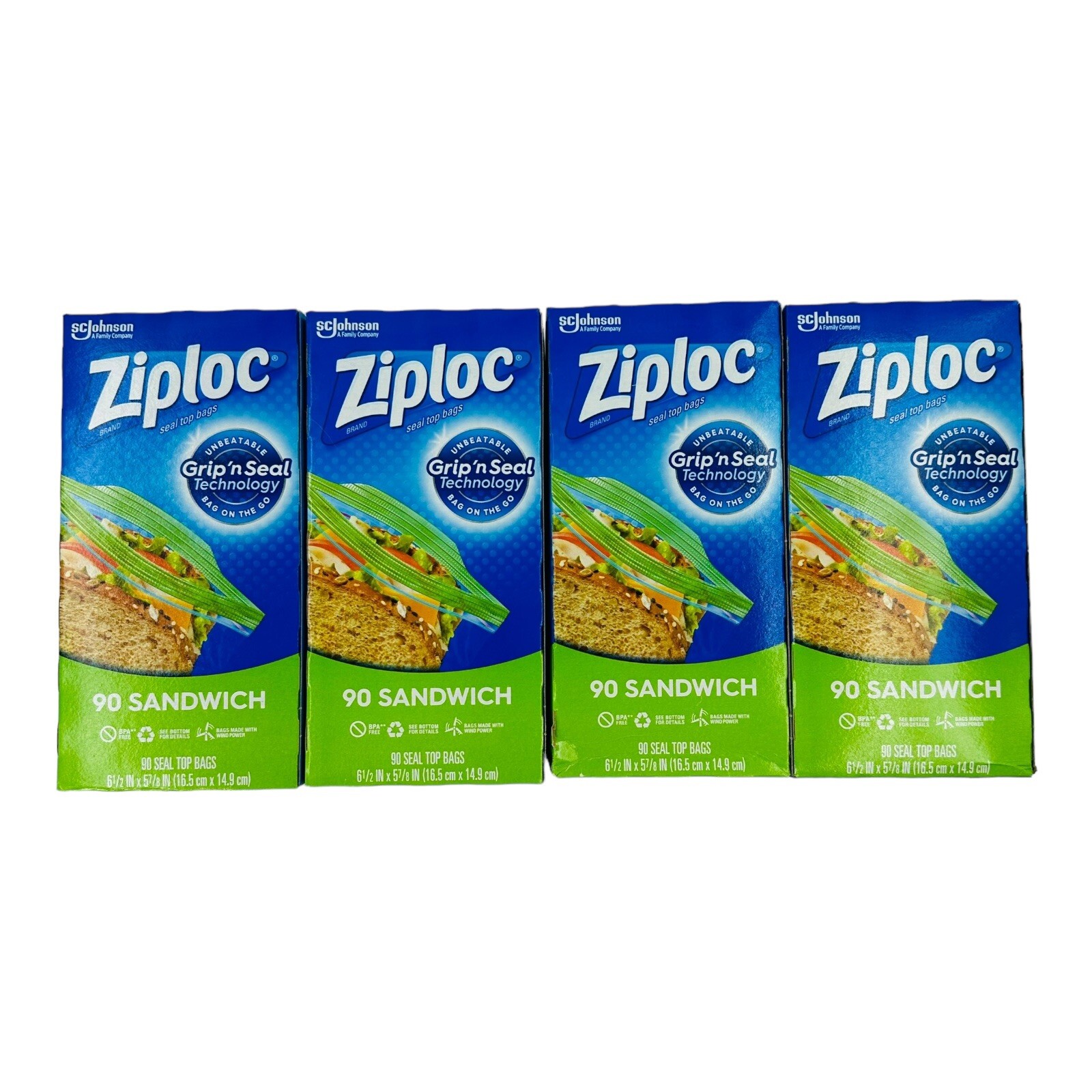4 Boxes Ziploc Sandwich Bags Grip 'n Seal 90 Bags/Box 6-1/2" x 5-7/8"