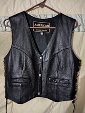 American Top Adult Size S, Side Tie Leather Vest Vintage Biker Unisex