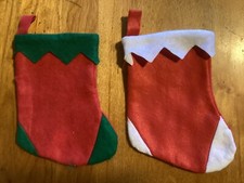 2 Felt Christmas Stockings Red with Green Trim and Red with White Trim