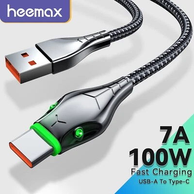 USB A to USB-C Cable 7A 100W Fast Charger Braided Long Type C Lead 25CM 1M 2M 3M