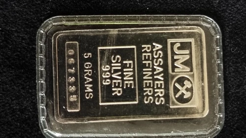 JOHNSON MATTHEY RARE VINTAGE 5 GRAM SILVER  BAR .999 FINENESS
