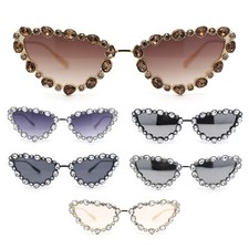 Womens Heavy Large Rhinestone Jewel Luxury Metal Rim Cat Eye Sunglasses