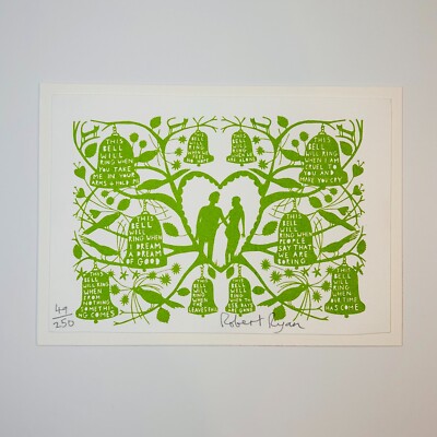 Rob Ryan Signed and Numbered Green and White Limited Edition Print - RARE
