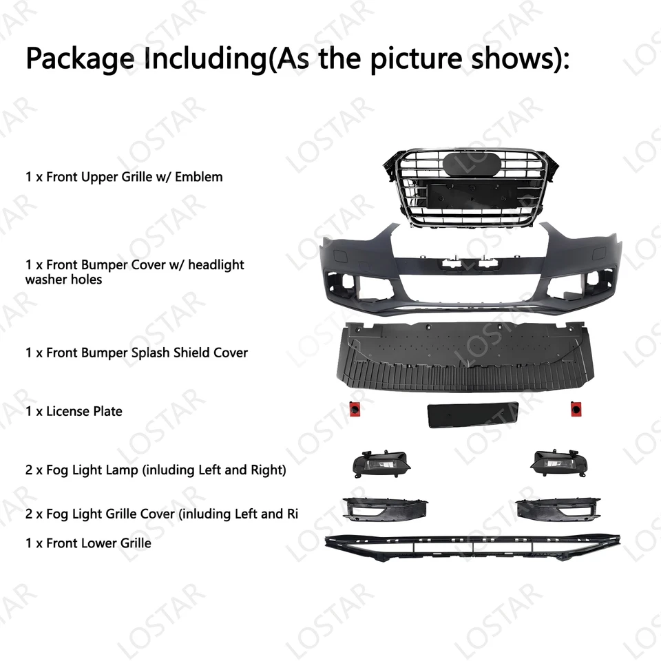 For 2013 2014 2015 2016 Audi A4/S4/A4 Quattro Complete Bumper Cover Grille Set Foto 2 de 4