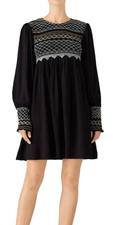 Free People Late Night Picnic Smocked  Black Embroidered Mini Dress sz M