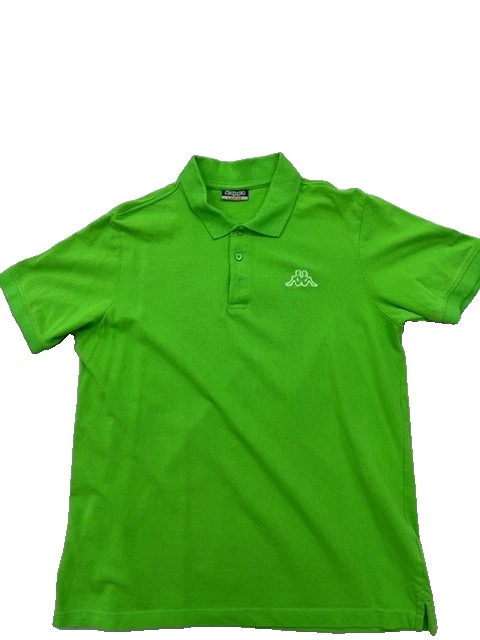Kappa Mens Large Green Solid Polo Shirt 100% Cotton Short Sleeve
