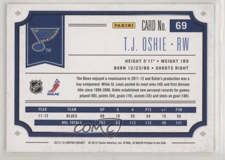 2012-13 Panini Limited Gold /25 TJ Oshie #69 - Image 2 of 2