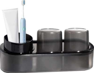 Toothbrush Holder for Bathrooms, 2 cups Organizer Clear&black 