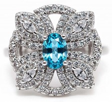 2CT Aquamarine  White Topaz 925 Solid Sterling Silver Ring Jewelry Sz 6