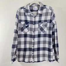 Hurley Mens Long Sleeve Flannel Blue And Grey Plaid Button Up Skater Size Large