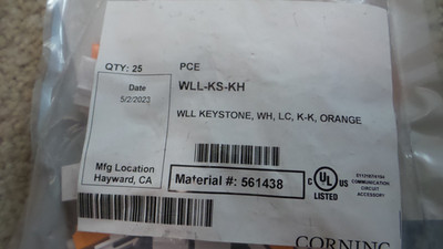 Corning WLL-KS-KH  KEYSTONE ,WH ,LC K-K, ORANGE PACK OF 25