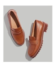 Madewell Corinne Lug Sole Loafers Maple Brown Supple Leather Size 10.5 NWOB