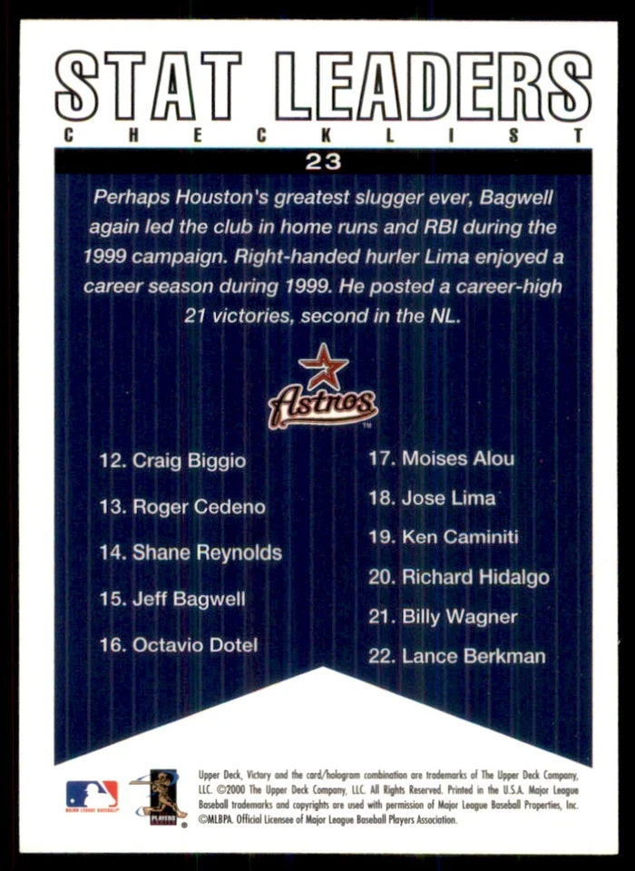 2000 Upper Deck Victory Jeff Bagwell/Jose Lima Houston Astros #23 - Image 2 of 2